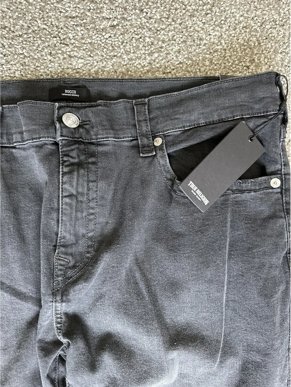 True Religion Rocco Flap SN Relaxed Skinny Jeans Washed Black Men’s Size 42 New